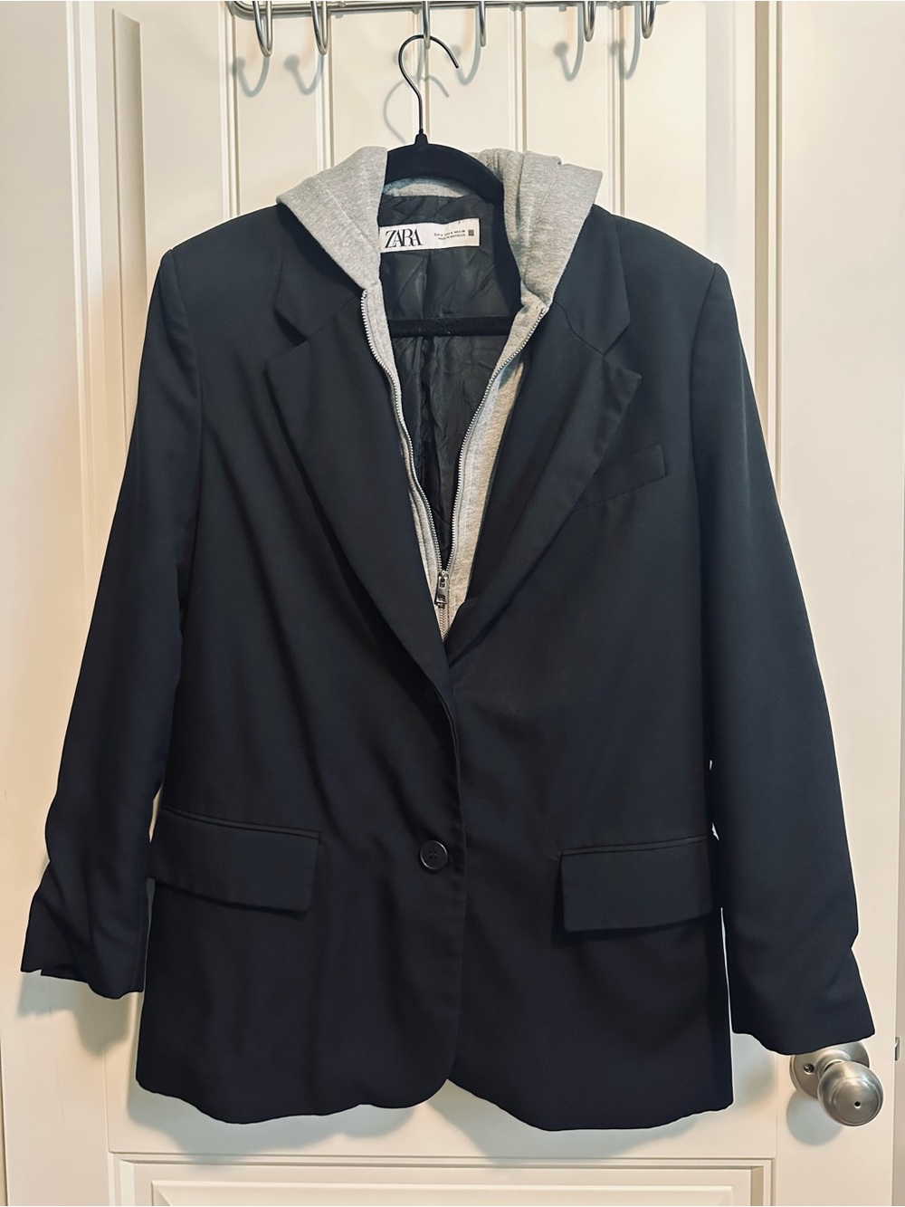 Zara Black Blazer with Gray Hoodie Insert